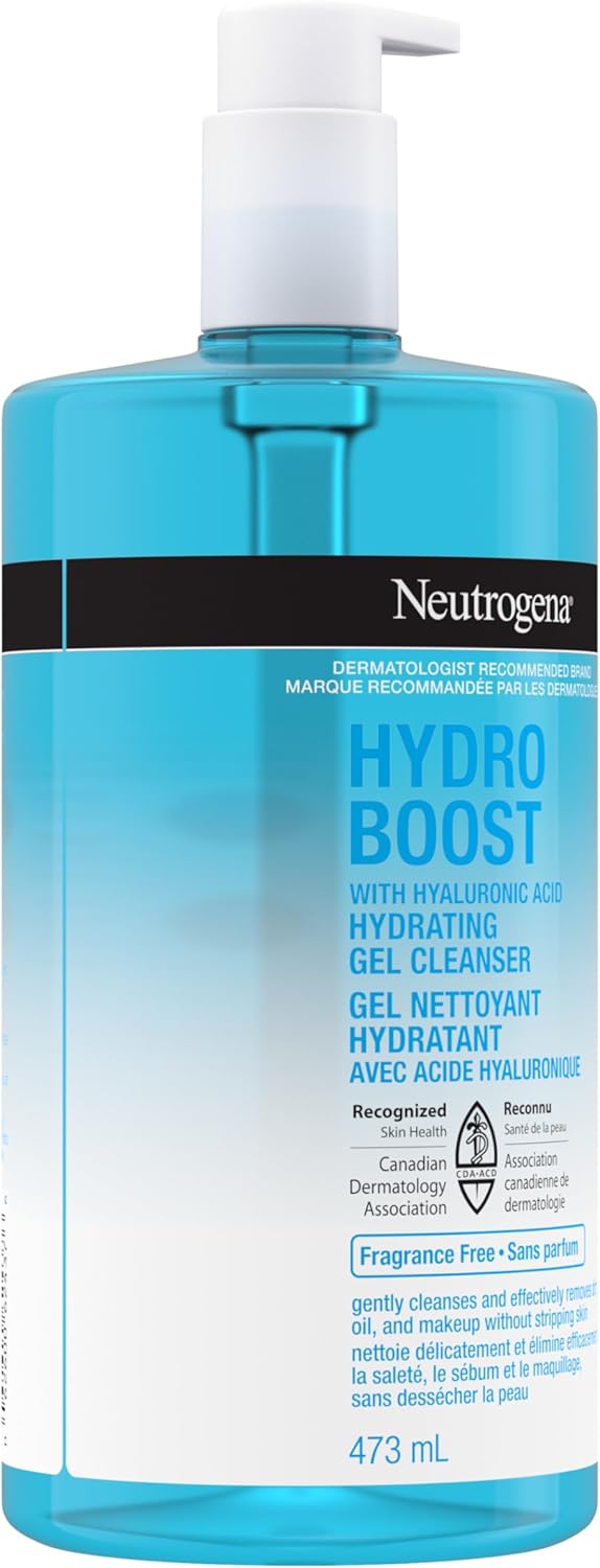 Neutrogena Hydro Boost Fragrance-Free Hydrating Cleansing Gel, Foaming, Facial Cleanser, Hyaluronic Acid, Paraben Free, 473-mL