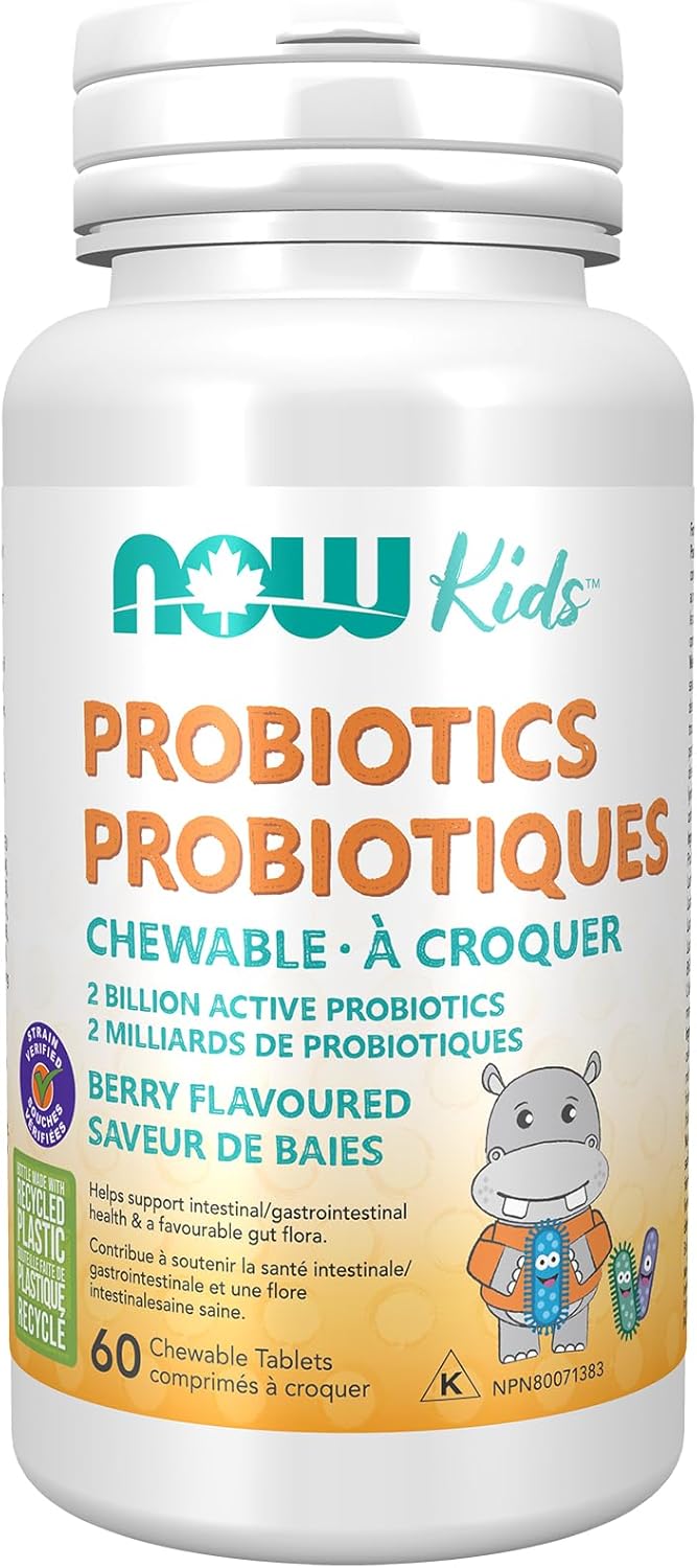 NOW Supplements，兒童益生菌（原名 BerryDophilus™），含 20 億益生菌，10 種益生菌菌株，木糖醇甜味劑，菌株驗證，咀嚼片，60 片