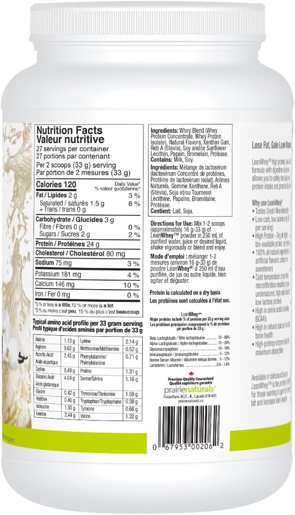 Prairie Naturals 瘦乳清蛋白香草奶油粉，908 克