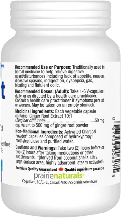 Prairie Naturals Digest force 含姜提取物活性炭素食胶囊 120 粒（包装可能有所不同）