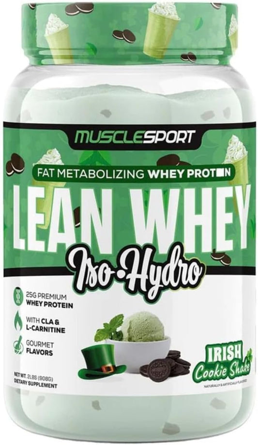 MuscleSport Lean Whey Protein Powder - Whey Protein Isolate - Low Calorie, Low Carb, Low Fat, Incredible Flavors - 25g Protein per Scoop - 2lb Irish Cookie Shake