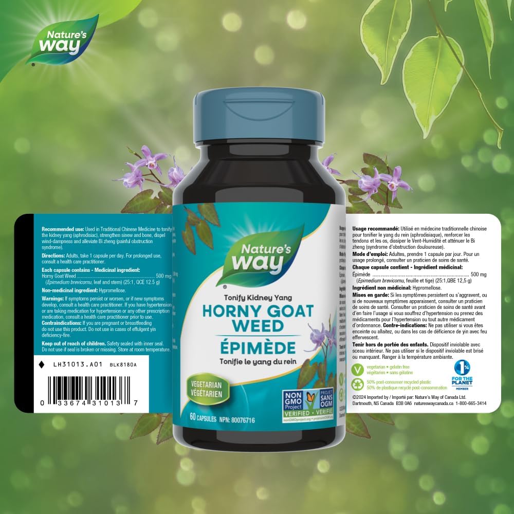 Nature’s Way Horny Goat Weed – Used in Traditional Chinese Medicine to Tonify Kidney Yang, Strengthen Sinew & Bone – Vegetarian, Non-GMO – 60 Capsules