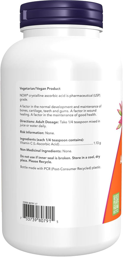 NOW Supplements，維生素C晶體（抗壞血酸），抗氧化保護，454克