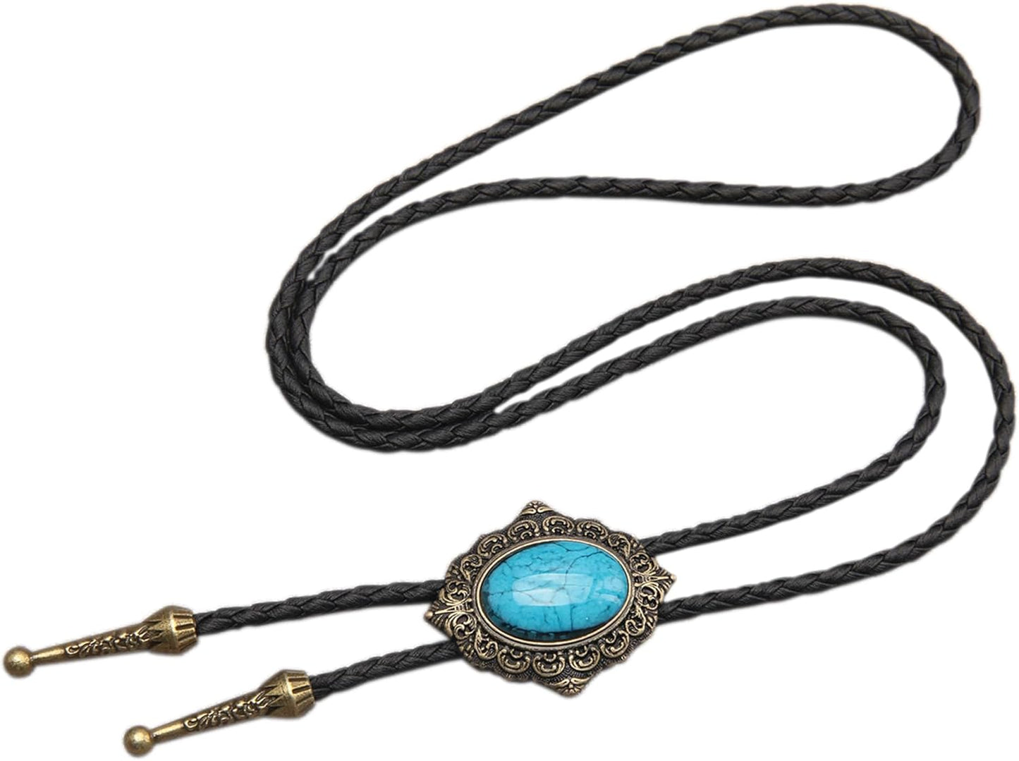 Joxevyia - 绿松石男士波洛领带西部牛仔领带男女通用配饰伴郎礼物，Jbl007-turquoise-gold，Único