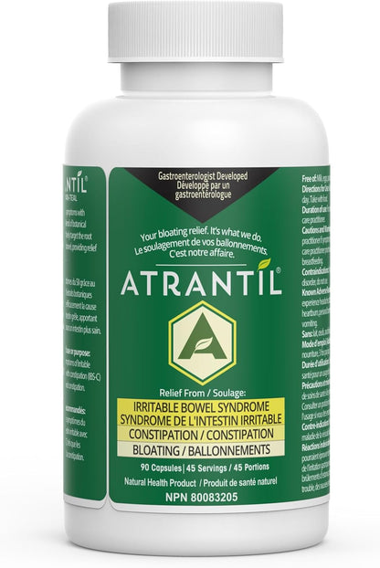 Atrantil：肠易激综合征 (IBS)、腹胀、腹部不适、排便习惯改变以及强效多酚，有助于日常消化健康，90 粒