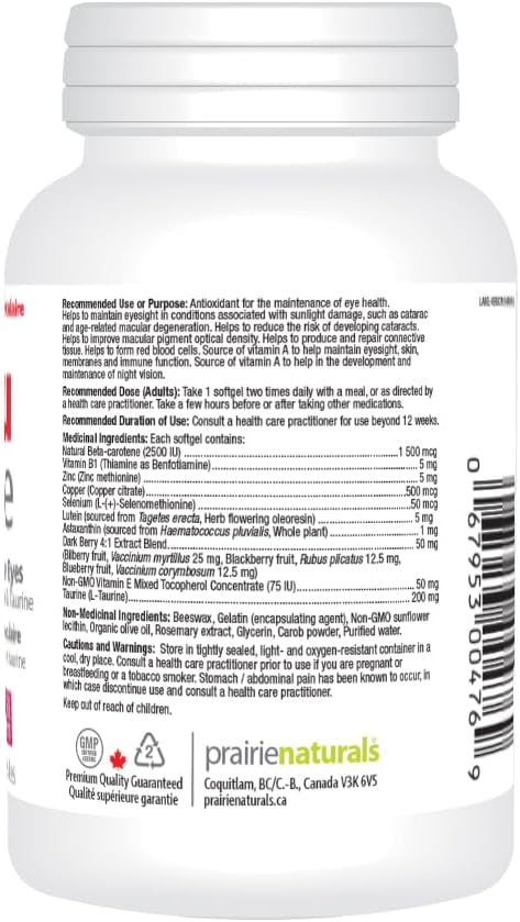 Prairie Naturals Ocu-Force Vision Support with Lutein, Astaxanthin, Taurine, Vitamins & Minerals Softgel - 60 Count