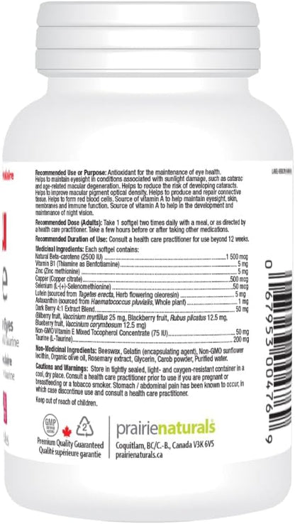 Prairie Naturals Ocu-Force Vision Support with Lutein, Astaxanthin, Taurine, Vitamins & Minerals Softgel - 60 Count