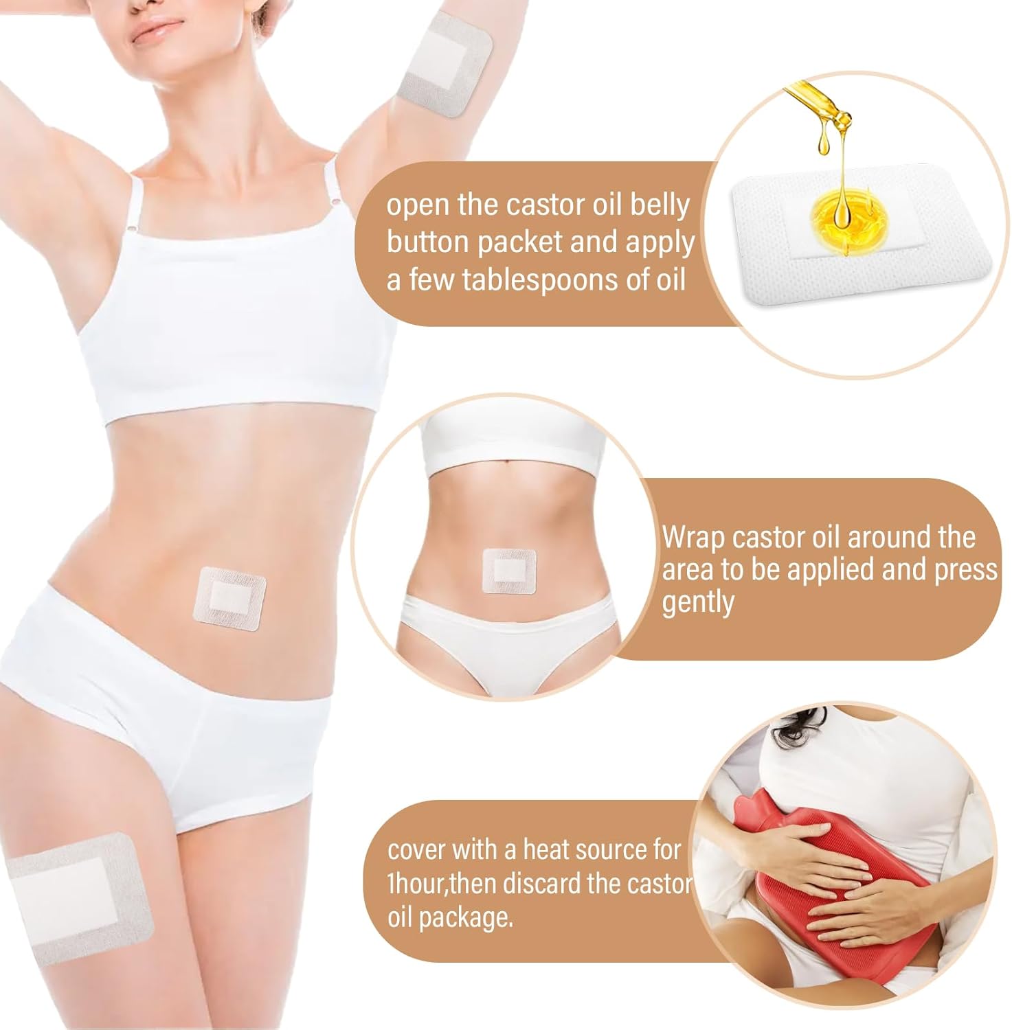 20Pcs Castor Oil Pack Wrap, Castor Oil Patches Castor Oil Wrap In Belly 20Pcs Castor Oil Pack Wrap, Castor Oil Patches Castor Oil Wrap In Belly