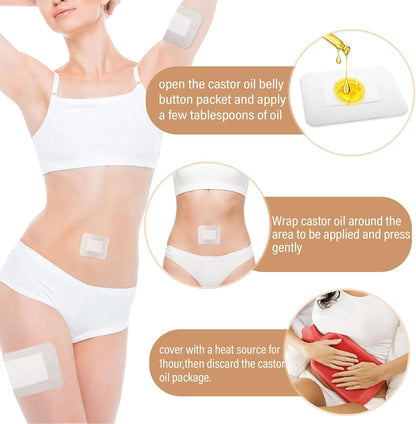 Fiohiros 30PCS Castor Oil Patches Set, Portable Anti-Leak Castor Oil Pack Wrap, Self-Adhesive Castor Oil Belly Button Patch, Breathable Soft Non-Woven for Women
