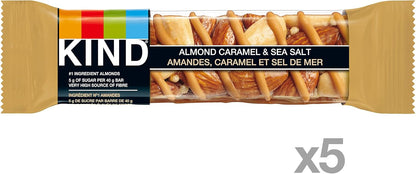 KIND 能量棒，坚果海盐黑巧克力，无麸质，低糖，40 克，12 块；水果坚果焦糖杏仁海盐，无麸质，低糖，1.4 盎司，5 块