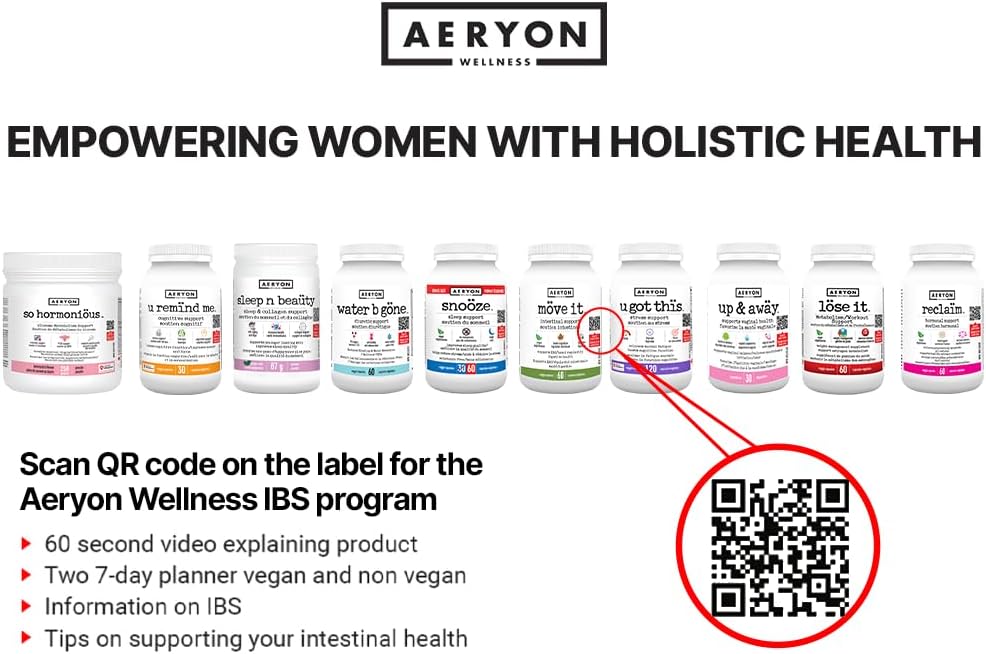 Möve it 全天然无泻药大便软化剂，Aeryon Wellness 出品 | 加拿大制造 | 含消化酶，缓解肠易激综合征 (IBS) | 缓解腹胀，恢复肠道健康 | 天然结肠清洁剂（60 粒素食胶囊）