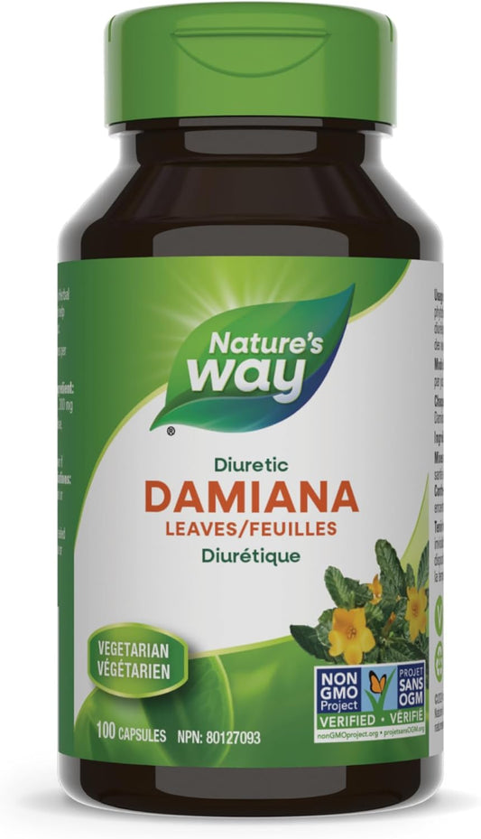 Nature's Way Damiana Leaves Premium Capsules - Herbal Nervine Tonic & Urinary Support – 300 mg of Damiana Leaves per Capsule - Non-GMO, 100 Vegetarian Capsules