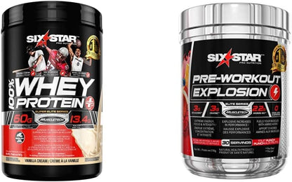 Six Star 乳清蛋白粉（香草味，2 磅）| 鍛煉前爆炸（水果賓治味，30 份）