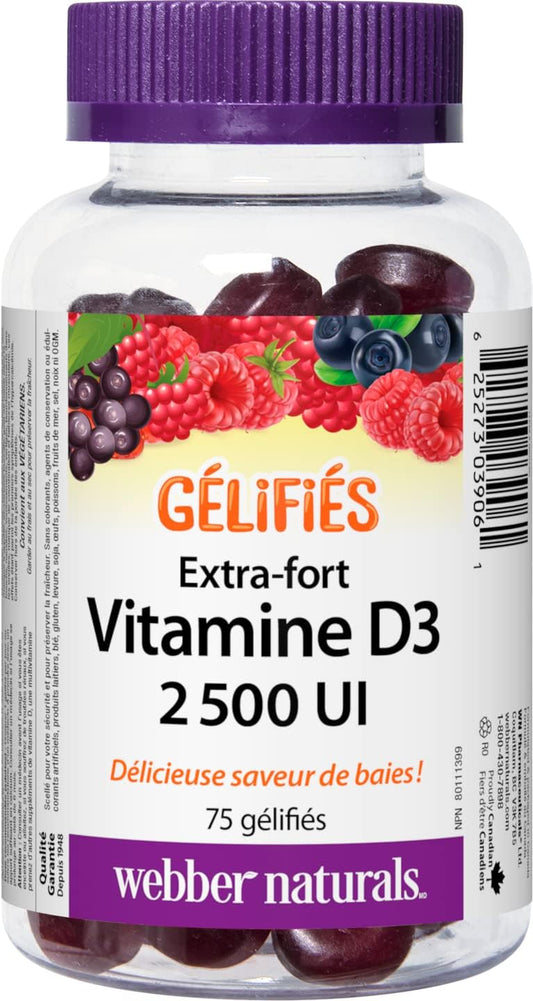 Webber Naturals Vitamin D3 2500 IU, 75 Gummies, For Healthy Bones, Teeth, and the Maintenance of Good Health