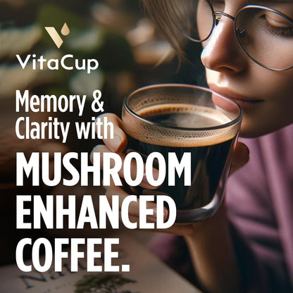 VitaCup Focus 研磨蘑菇咖啡，含狮鬃菇、白桦茸和维生素，有助于增强免疫力和集中注意力，适用于滴滤咖啡机和法压壶，10 盎司