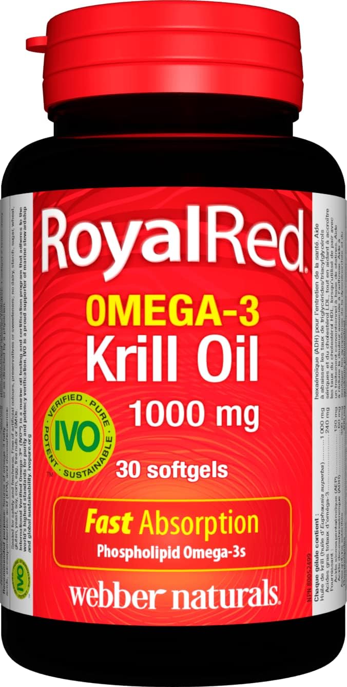 Webber Naturals RoyalRed 磷蝦油 1000 毫克，30 粒軟膠囊，支持心血管健康和大腦功能，具有抗氧化作用