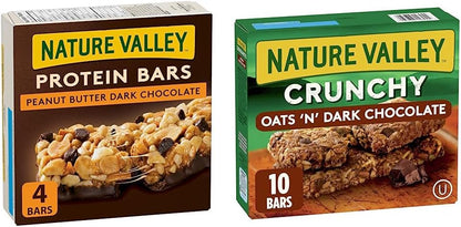 NATURE VALLEY Protein Bars Peanut Butter Dark Chocolate, 4-Count, 148 Gram & Crunchy Granola Bar Oats and Dark Chocolate, 210g