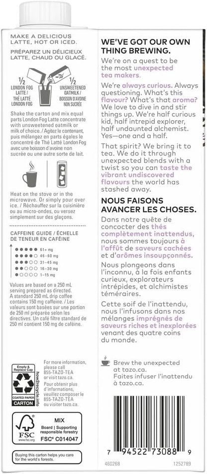 TAZO London Fog Latte 浓缩咖啡 - 946 毫升（1 包），居家咖啡馆体验，奢华浓郁的口味，含咖啡因，可热饮或冰饮