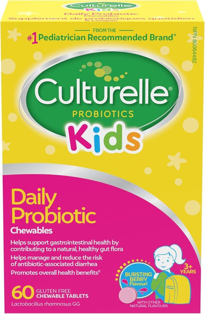 Culturelle Kids 每日益生菌咀嚼片，适合儿童，含 100% 天然来源的乳酸杆菌 GG 菌株，经临床研究最多的益生菌，儿科医生推荐，浆果味，60 粒咀嚼片