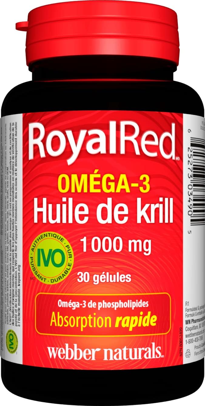 Webber Naturals RoyalRed 磷蝦油 1000 毫克，30 粒軟膠囊，支持心血管健康和大腦功能，具有抗氧化作用