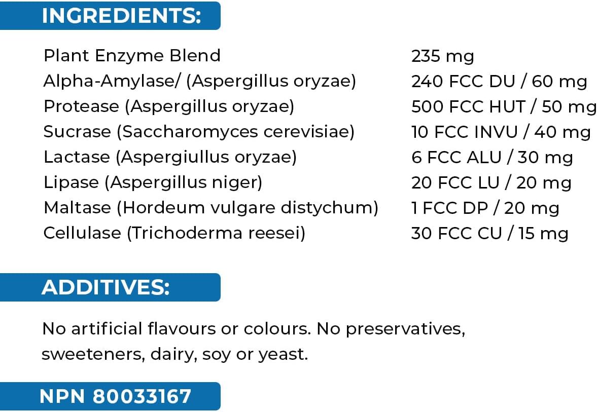 瑞士天然 – 植物消化酵素 | 助消化 | 不含人工香料或防腐劑 | 不含乳製品和大豆 | 60 粒素食膠囊