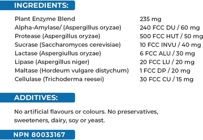 瑞士天然 – 植物消化酵素 | 助消化 | 不含人工香料或防腐劑 | 不含乳製品和大豆 | 60 粒素食膠囊
