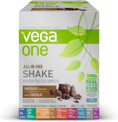 Vega All-in-One Vegan Protein Powder Chocolate (10 Sachets) Superfood Ingredients, Vitamins For Immunity Support, Keto Friendly, Pea Protein For Women & Men, 10x46g (Packaging May Vary)