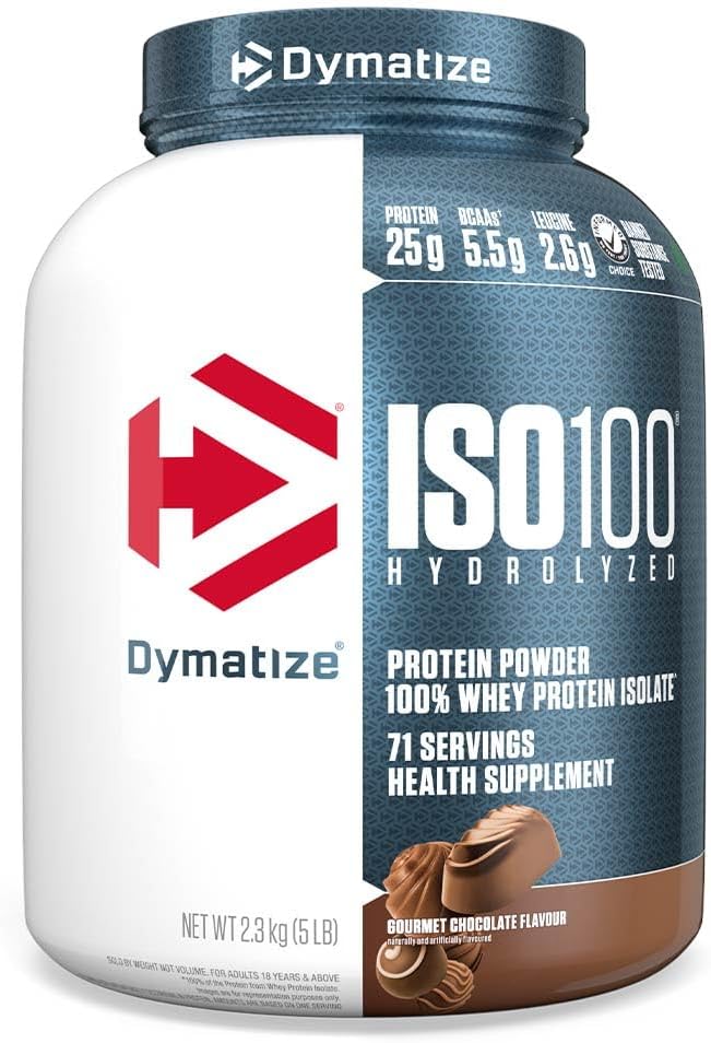 Dymatize ISO100 水解蛋白粉，美味巧克力味，100% 乳清分离蛋白粉（25 克），无麸质，5 磅，71 份