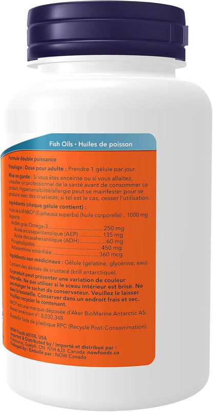 NOW Supplements, 磷蝦油，雙倍強度 1000 毫克，磷脂質結合 Omega-3，60 粒軟膠囊