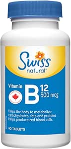 瑞士天然維生素 B12（氰鈷胺素）500 微克 | 90 片 | 幫助代謝碳水化合物、脂肪和蛋白質
