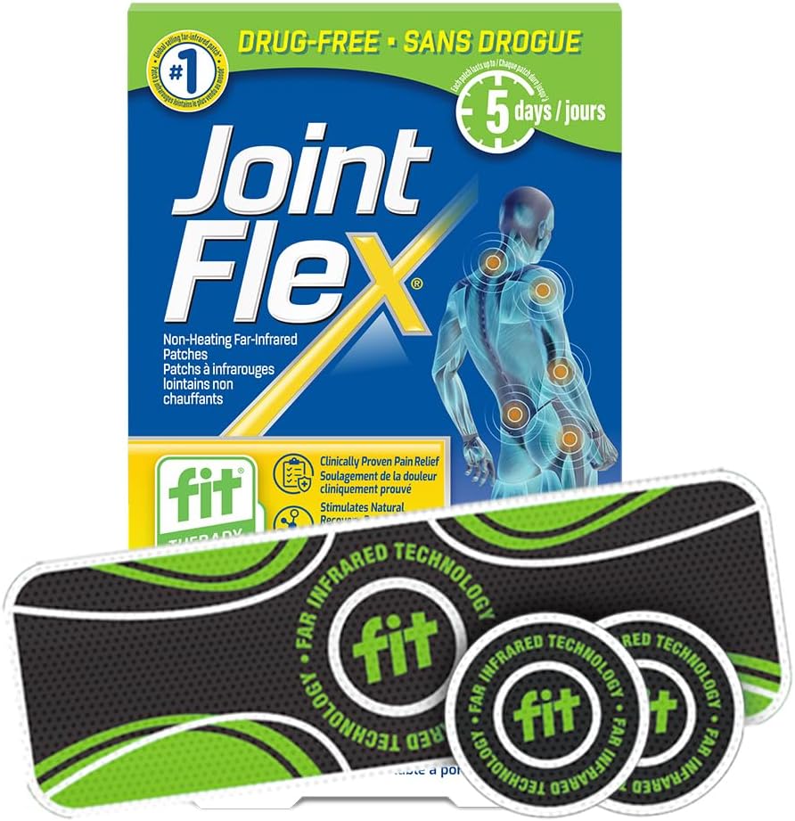 JointFlex FIT 远红外疗法贴片试用装，支持肌肉和关节的持续主动活动，每片长达 5 天，防水、不加热、无药物 - 3 片，1 片矩形/2 片圆形