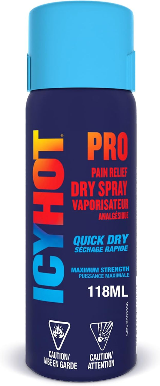 Icy Hot Pro 止痛喷雾，速效干性喷雾，适用于缓解关节炎、单纯背痛、拉伤和扭伤引起的肌肉和关节轻微疼痛，薄荷醇 16%，樟脑 11%，118 毫升