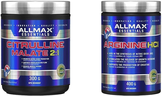 ALLMAX 瓜氨酸苹果酸盐 2:1 300 克，300 克 & 营养 - 精氨酸盐酸盐 - 最大强度 + 吸收 - 医药级 - 400 克