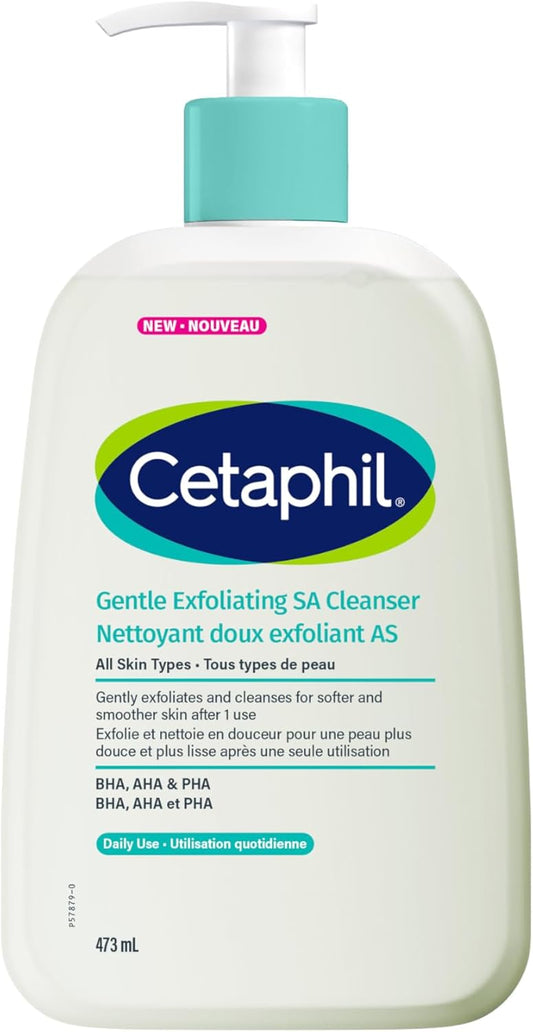 Cetaphil Gentle Exfoliating SA Cleanser, 473ml | Foaming Gel Face Wash for All Skin Types| Salicylic Acid, Mandelic Acid & Gluconolactone | Gently Exfoliates | Dermatologist Recommended Brand