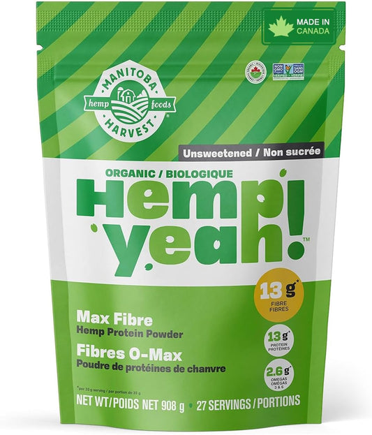 Manitoba Harvest Hemp Yeah! 有机高纤维蛋白粉，无糖，908克；每份含13克纤维、13克蛋白质和2.5克欧米伽3和6，不含防腐剂，非转基因