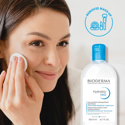 Bioderma Hydrabio H2O Micellar Water Pump, Cleansing and Makeup Removing Gentle Face Cleanser for Dehydrated Sensitive Skin, 16.7 Fl Oz