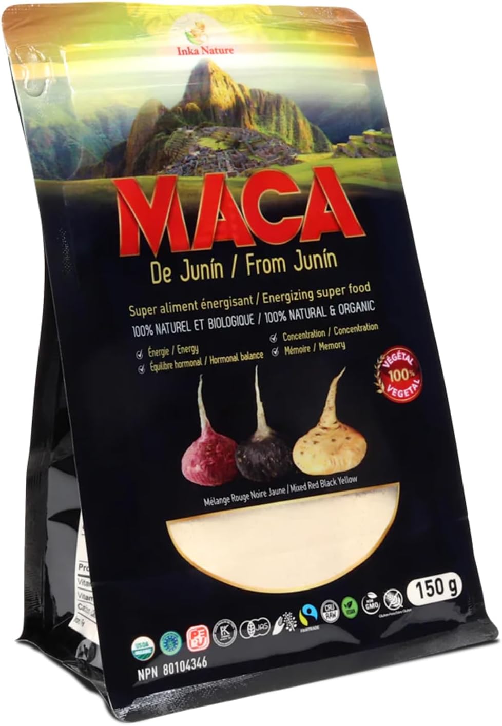 Inka Nature Maca Powder From Junin 150g, 30 Servings, Maca Root for Women and Men, Supports Energy & Endurance, Promotes Hormonal Balance, Enhances Focus, Concentration, Learning and Memory, Vegan