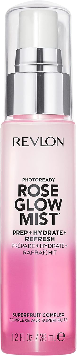 REVLON PhotoReady Rose Glow Face Primer Prep Hydrate Refresh Spray with Sheer Coverage Infused with Nourishing Oils And Super Fruit Complex 1.2 fl. Oz/ 36ml, Mist, 1 Count