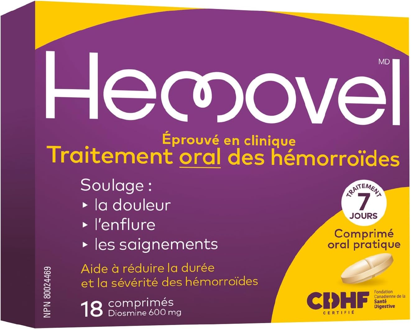 Hemovel 痔疮口服治疗 - 经临床验证，有效且方便地治疗内痔和外痔，缓解疼痛、肿胀和出血 - 18 片