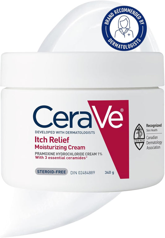 CeraVe 男女通用止痒保湿霜。适用于干性及易患湿疹的肌肤。这款止痒霜可缓解轻微刺激、蚊虫叮咬、晒伤和擦伤。含普莫卡因，无香型，340克