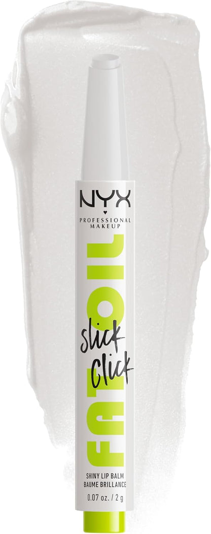 NYX Professional Makeup Fat Oil Slick Click, Lip Balm, 12 HR Hydration, Infused With Nourishing Oils, High Shine Finish, Buildable Colour, Shade: Going Live (Clear)