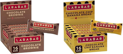 LÄRABAR 巧克力布朗尼、水果坚果能量棒和巧克力碎香蕉面包、水果坚果能量棒，16条装，无麸质，纯素，家庭装，零食棒，720克/包