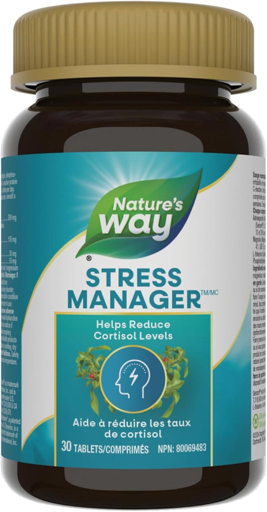 Nature’s Way 壓力管理 - 緩解壓力片，含南非醉茄、L-茶氨酸、厚朴和磷脂酰絲氨酸 - 減輕壓力、疲勞和失眠症狀 - 30 片素食片劑