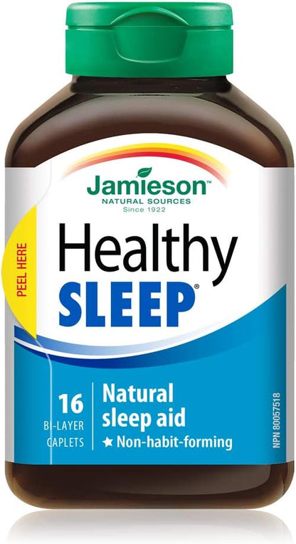 Jamieson Healthy Sleep, Timed Release Melatonin 5 mg with L-Theanine, Chamomile, Skullcap and Rhodiola, Improves Sleep Quality, Increases Sleep Time, Promotes Relaxation, and Relieve Restlessness. Vegetarian, Gluten-Free…