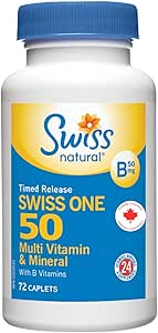 瑞士天然定時釋放 Swiss One 50 | 多效合一複合維生素和礦物質，含 B 群維生素 | 日常維護整體健康 | 無添加劑（72 粒膠囊）