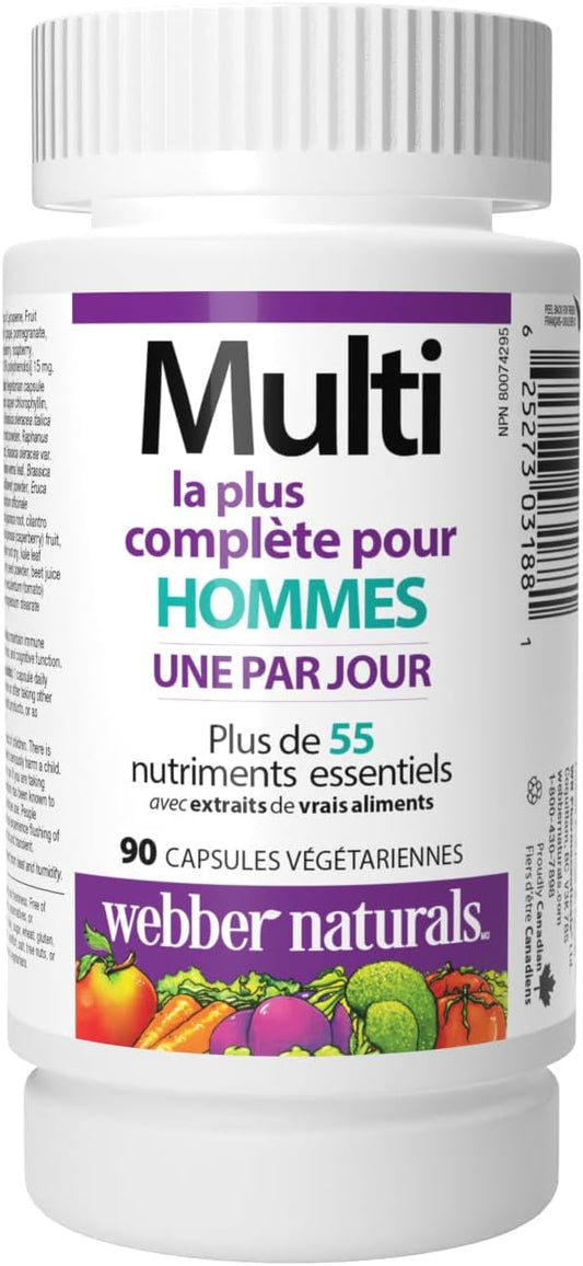 Webber Naturals Most Complete Multi For Men, 90 Capsules, One-Per-Day, Over 55 Vitamins, Minerals, and Whole Food Fruit and Vegetable Sources per Capsule, Vegetarian