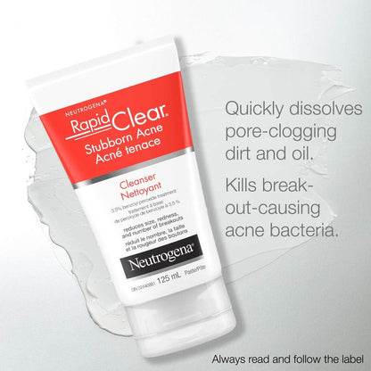 Neutrogena Acne Neutrogena Rapid clear stubborn acne Cleanser, 125 Milliliters & Acne Moisturizer, Pink Grapefruit Salicylic Acid Acne Treatment, 118 mL