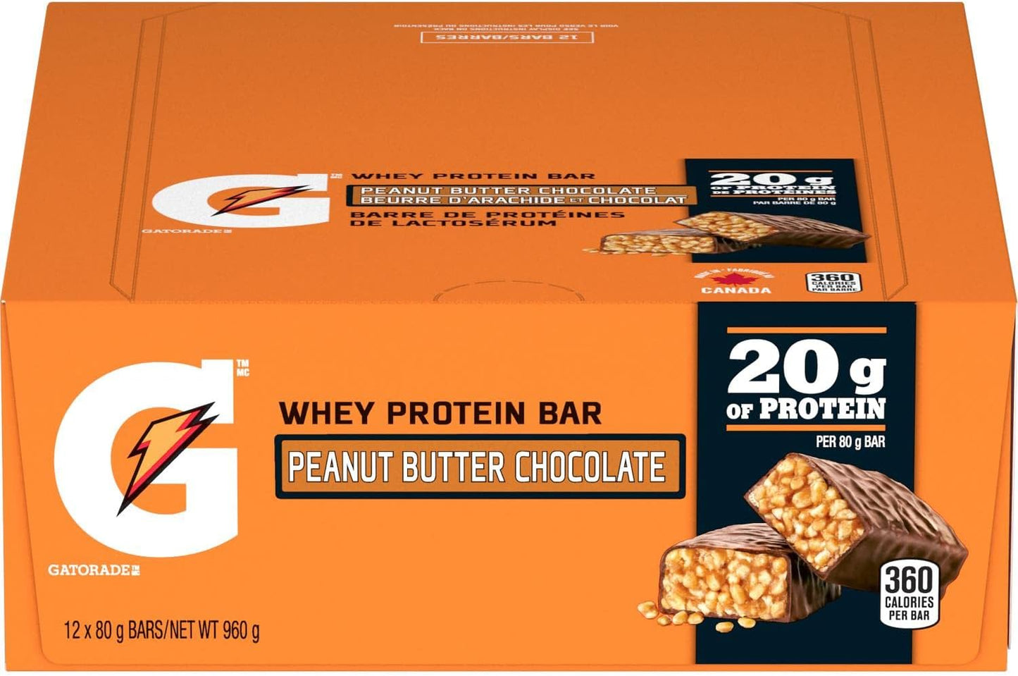 Gatorade Whey Protein Bar - Peanut Butter Chocolate, Multi-Pack, 12 Bars, 960 g (Pack of 4)