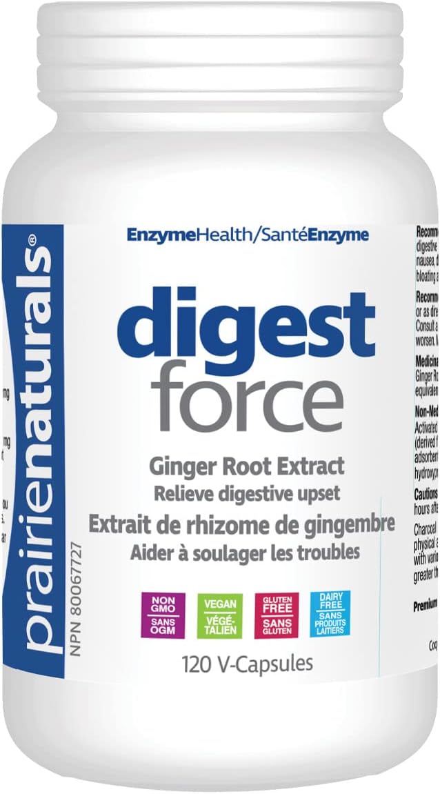 Prairie Naturals Digest force 含姜提取物活性炭素食胶囊 120 粒（包装可能有所不同）