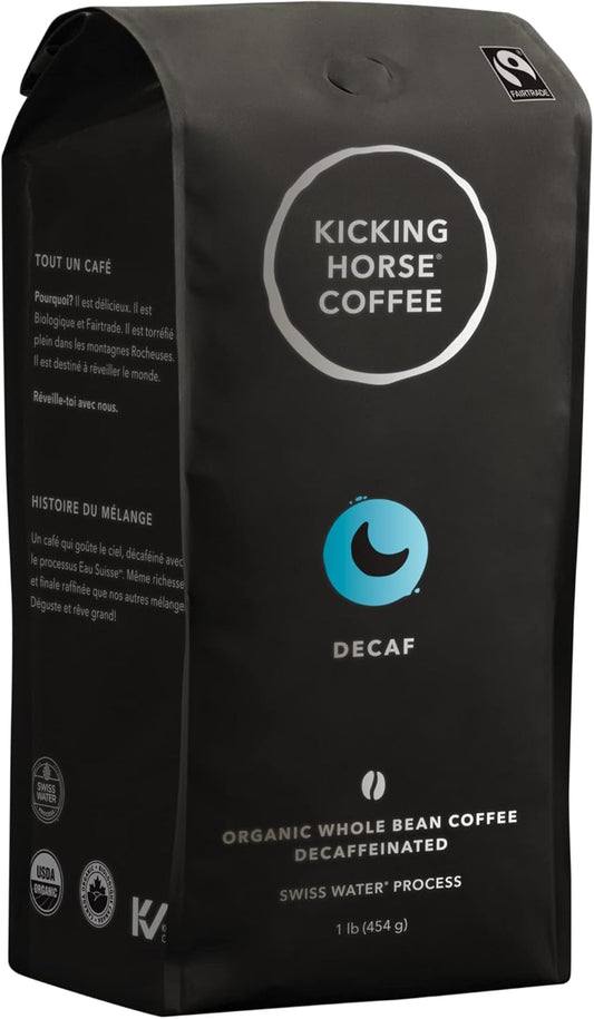 Kicking Horse Coffee，脱咖啡因，瑞士水处理，深度烘焙，全豆，1 磅，公平贸易，犹太洁食咖啡 & Grizzly Claw，深度烘焙，研磨，284 克 - 有机认证，公平贸易，犹太洁食咖啡